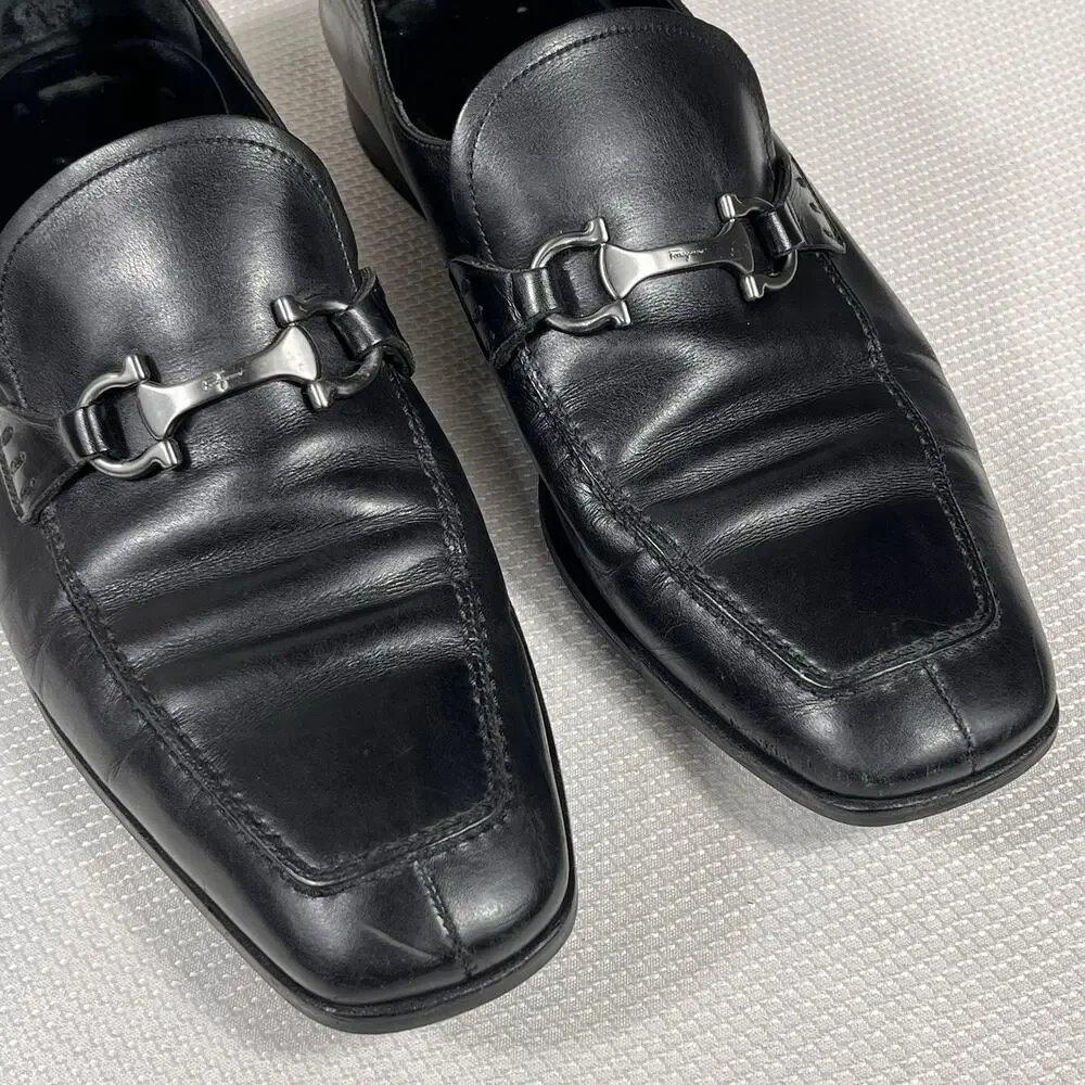 Salvatore Ferragamo Gregory Leather Shoes Size 9.5‎ 2E Made In Italy